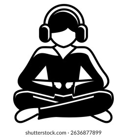 Guided Meditation icon represented by meditation, headphone guidance Black Filled style.