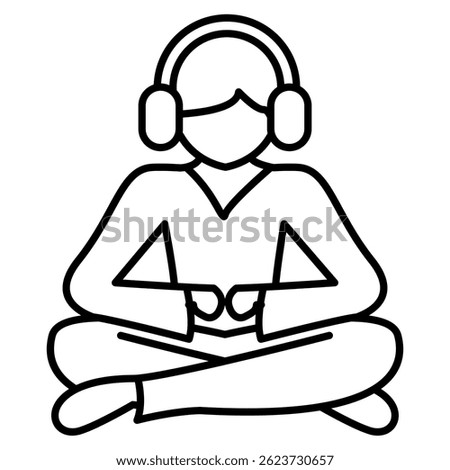 Guided Meditation icon represented by meditation, headphone guidance Line style.