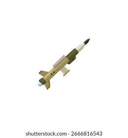A guided missile isolated on white background with a retro design aesthetic