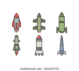 Guided Missile And Rocket Icons Set