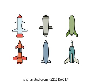 Guided Missile And Rocket Icons Set