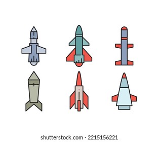 Guided Missile And Rocket Icons Set