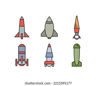 Guided Missile And Rocket Icons Set