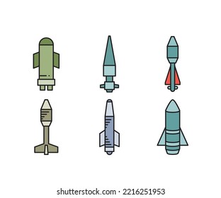 Guided Missile And Rocket Icons Set