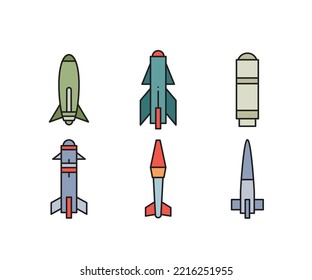 Guided Missile And Rocket Icons Set