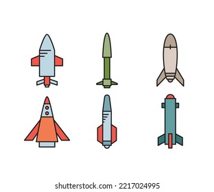 Guided Missile And Rocket Icons Set