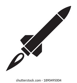 Guided missile weapon or ballistic rocket weapon with booster flat vector icon for apps and websites