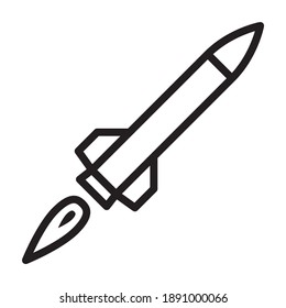 Guided missile weapon or ballistic rocket weapon with booster line art vector icon for apps and websites