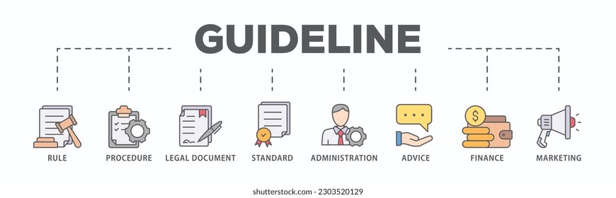 Guideline banner web icon vector illustration concept with icon of rule, procedure, legal document, standard, administration, advice, finance, marketing
