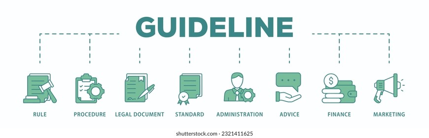 Guideline banner web icon vector illustration concept with icon of rule, procedure, legal document, standard, administration, advice, finance, marketing