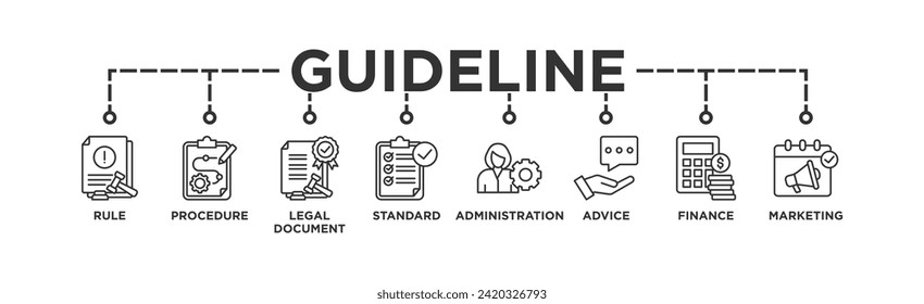 Guideline banner web icon vector illustration concept with icon of rule, procedure, legal document, standard, administration, advice, finance, marketing	