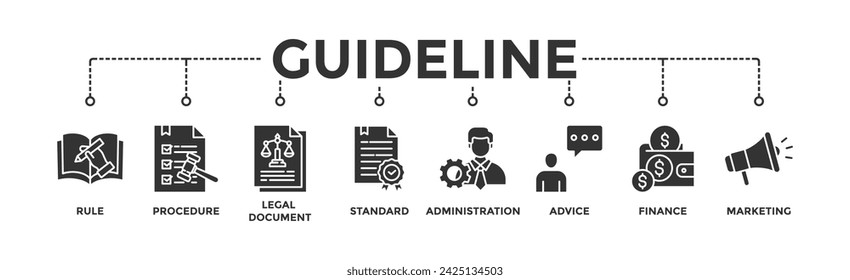 Guideline banner web icon vector illustration concept with icon of rule, procedure, legal document, standard, administration, advice, finance, marketing	