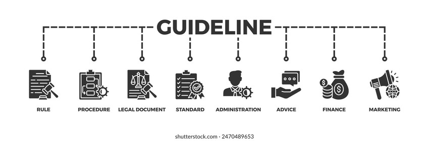 Guideline banner web icon vector illustration concept with icon of rule, procedure, legal document, standard, administration, advice, finance, marketing