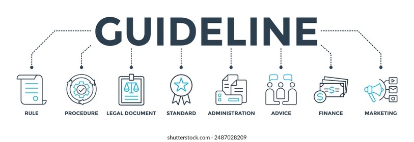 Guideline banner web icon vector illustration concept with icon of rule, procedure, legal document, standard, administration, advice, finance, marketing
