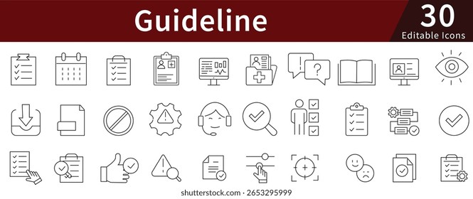 Linha de Diretriz Editável Ícones Definidos para Regras, Instruções, Política e Gerenciamento de Processo