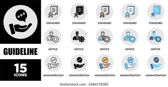 GUIDELINE Icon-Set mit verschiedenen Stilen und Farben der Corporate Nachhaltigkeitsleistung für Investment Screening	
