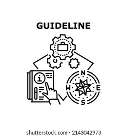Guideline Info Vector Icon Concept. Guideline Info Direction And Manual Textbook Researching For Business Development And Start. Company Occupation Working Process Black Illustration