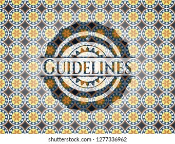 Guidelines arabic style emblem. Arabesque decoration.