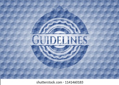 Guidelines blue emblem or badge with geometric pattern background.