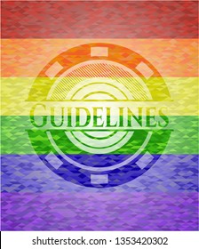 Guidelines emblem on mosaic background with the colors of the LGBT flag