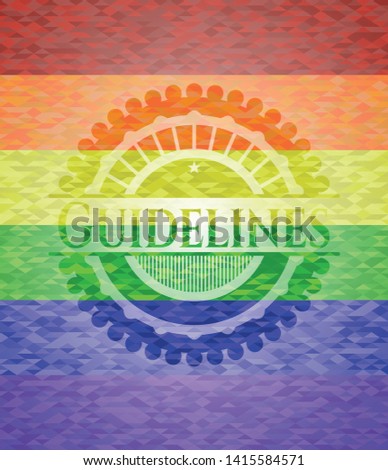 Guidelines emblem on mosaic background with the colors of the LGBT flag