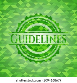Guidelines green emblem with mosaic ecological style background. Vector Illustration. Detailed. 
