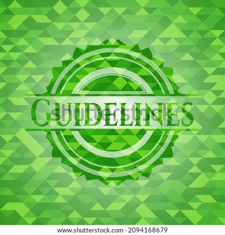 Guidelines green emblem with mosaic ecological style background. Vector Illustration. Detailed. 