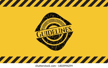 Guidelines inside warning sign, black grunge emblem. Vector Illustration. Detailed.