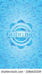 Guidelines light blue emblem. Mosaic background