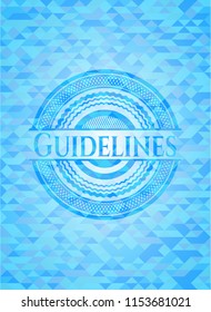 Guidelines sky blue emblem with triangle mosaic background