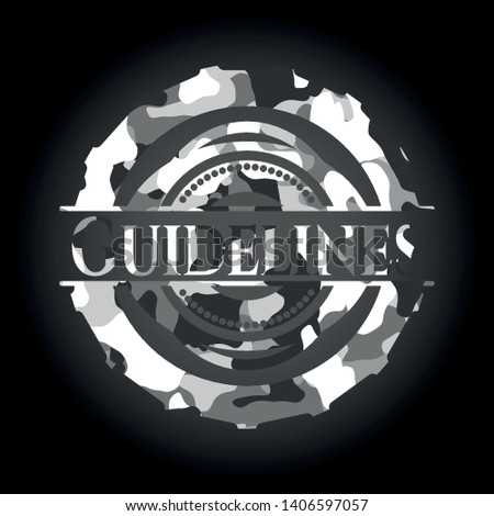 Guidelines written on a grey camouflage texture