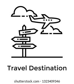 Guidepost line icon vector, travel destination 