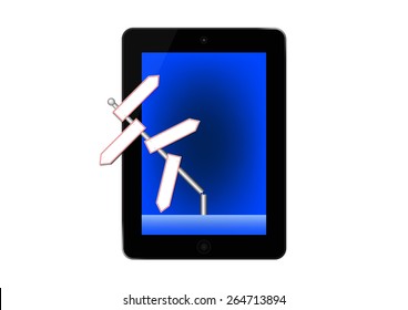 Guidepost on Tablet screen for fail of navigator concept, Vector illustration
