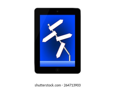 Guidepost on Tablet screen for fail of navigator concept, Vector illustration