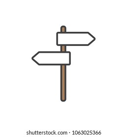 Guidepost, road sign flat line colored icon.