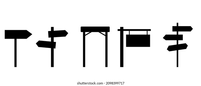 Guidepost Silhouette Symbol Set. Wegweiser. Navigationskonzept. Schwarzer Schatten. Vektorgrafik. Stockbild. 