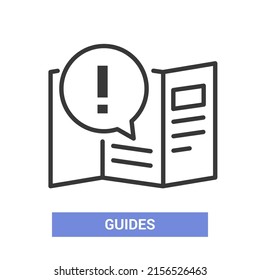 Guides and brochure - vector line design single isolated icon on white background. High quality black pictogram. Image of piece of paper with important information. Adventure, route, text, awareness