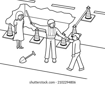 Guiding guards and road construction site