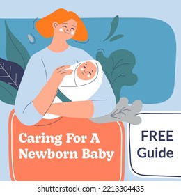 Guiding for newborn baby, free guide and parenting course for mothers and fathers. Woman bonding with child, mom and child on hands. Tips and recommendations. Vector in flat style illustration