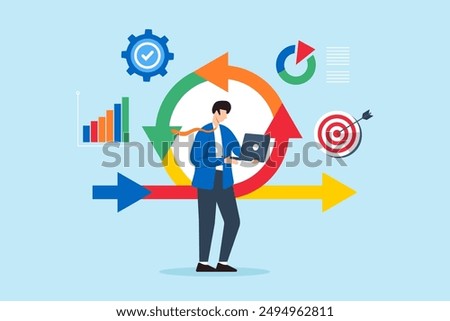 Guiding organizations through transitions, managing resistance and organizational concept vector illustration. Business analyst leading change management process
