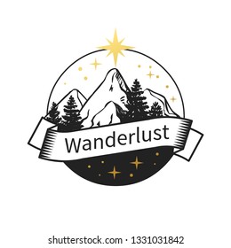 Guiding star over the mountain. Vector template for your logo, t-shirt print and other design