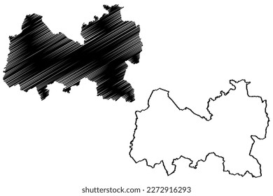 Guildford Non-metropolitan district, borough (United Kingdom of Great Britain and Northern Ireland, ceremonial county Surrey, England) map vector illustration, scribble sketch