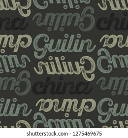 Guilin, china seamless pattern, typographic city background, texture.