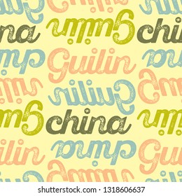 Guilin, china seamless pattern, typographic city background, texture.