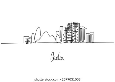 Guilin skyline single line drawing
