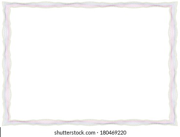 Guilloche banknote, voucher or certificate border, frame, background 