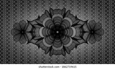 Guilloche black abstract badge. Pattern handsome background. Vector illustration. 
