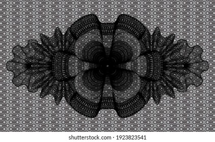 Insignia abstracta negra de Guilloche. Fondo elegante del patrón. Ilustración artística. 