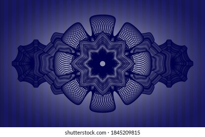 Guilloche Blue emblem. Bars delicate background. Vector illustration. 