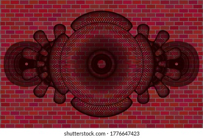 Guilloche brick stone wall badge. Tiles luxurious background. Intense illustration. 